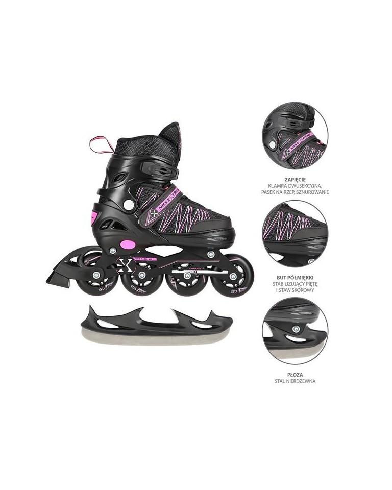 Αυξομειούμενα Πατίνια Rollers NH11912 NILS EXTREME 2σε1 Μαύρο/ροζ IN-LINE SKATES/HOCKEY ICE SKATES