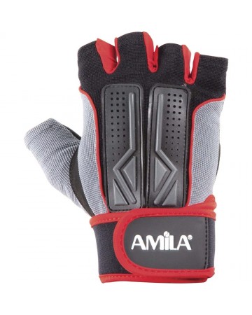Γάντια Άρσης Βαρών Amila Amara PU Μαύρο/Κόκκινο/Γκρι S