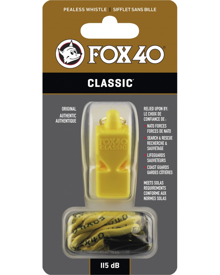 Σφυρίχτρα FOX40 Classic Safety Κίτρινη με Κορδόνι