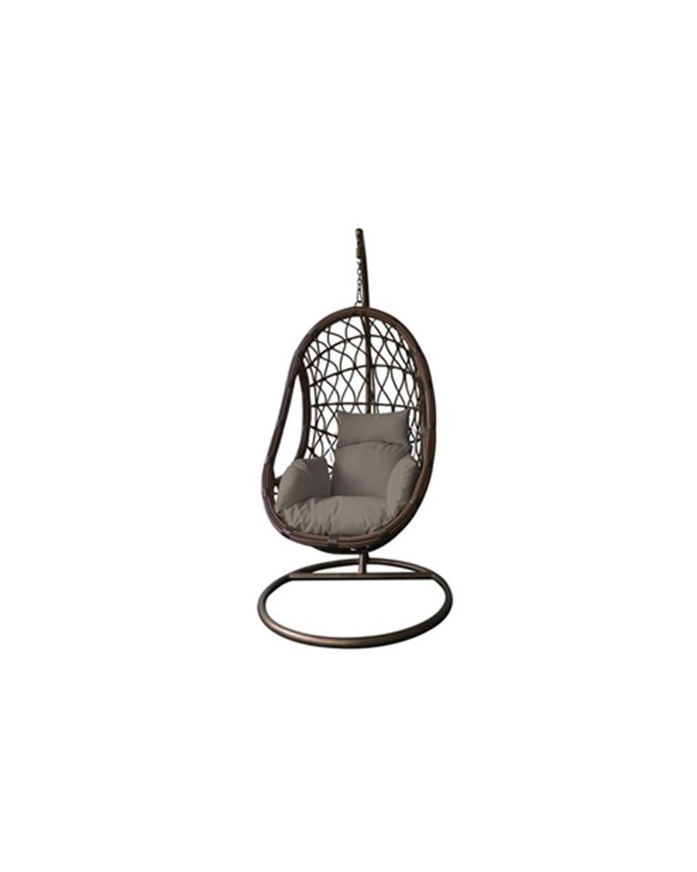 Κρεμαστή Πολυθρόνα με PE Rattan Φυσικό με Βάση και Ιστό Μεταλλικό σε Καφέ Χρώμα 184-6171