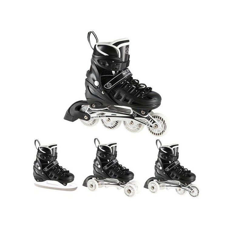 Αυξομειούμενα Roller NH 10905 ΣΕΤ 4 ΣΕ 1 INLINE SKATES NILS EXTREME Μαυρο LED-Medium (35-38)